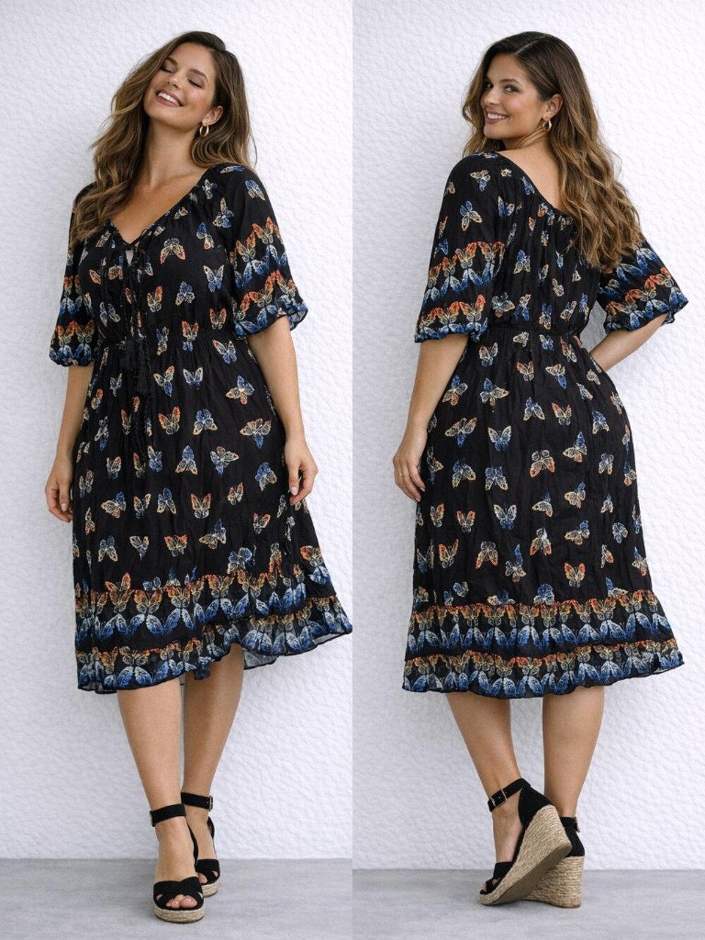 Evans Flowy Butterfly Print Midi Dress – Size 22/24 – Crinkle Texture – New!